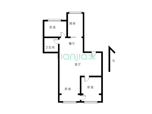 水利小区(红山区) 3室1厅 南 北-户型图