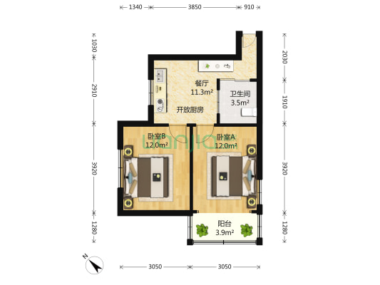 中鸿大厦 2室1厅1卫 60平方