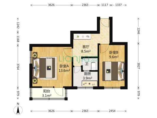玉带河东街387号院 2室1厅1卫 54平方