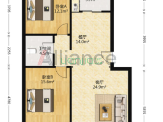 南北通透2居室，板楼中高层，集中供暖，二康南侧，-户型图