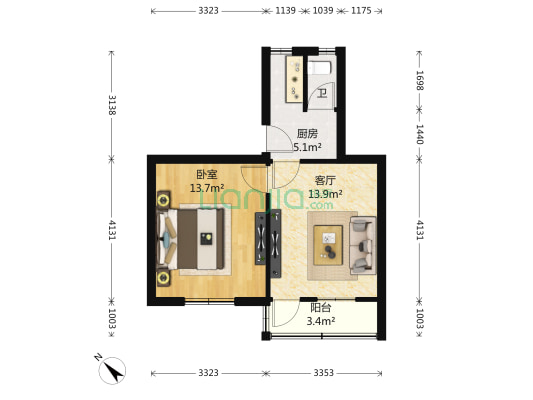 宁港一村 1室1厅1卫 48平方