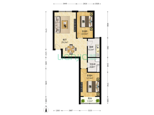金隅美和园 2室1厅1卫 83平方