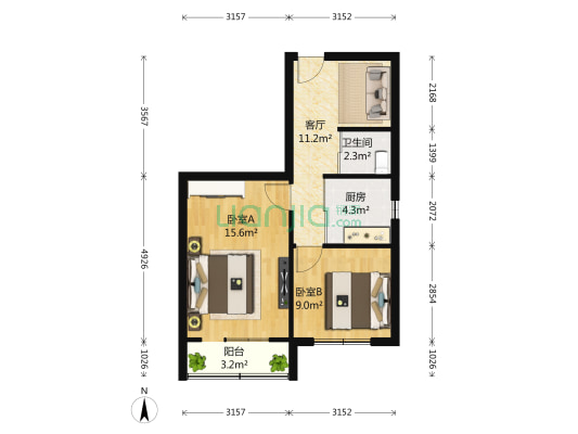 南三环中路69号 2室1厅1卫 58平方