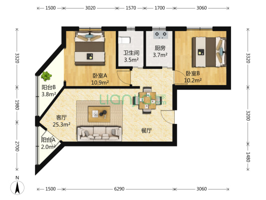 冠华大楼 2室2厅1卫 97平方
