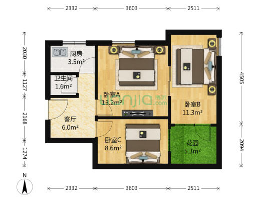 十一教工楼 3室1厅1卫 45平方