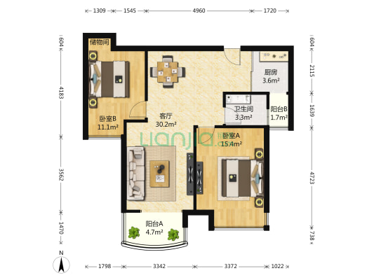 凯乐国际城二期 2室1厅1卫 90平方