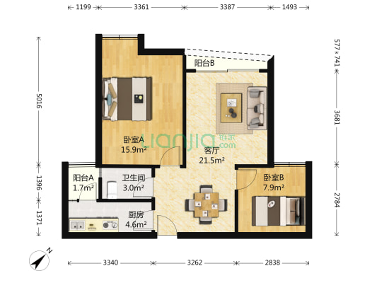 山顶道壹号 2室1厅1卫 84平方