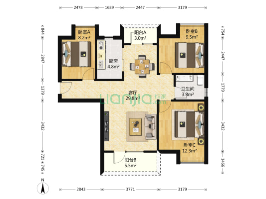 福星惠誉榜YOUNG 3室1厅1卫 106平方