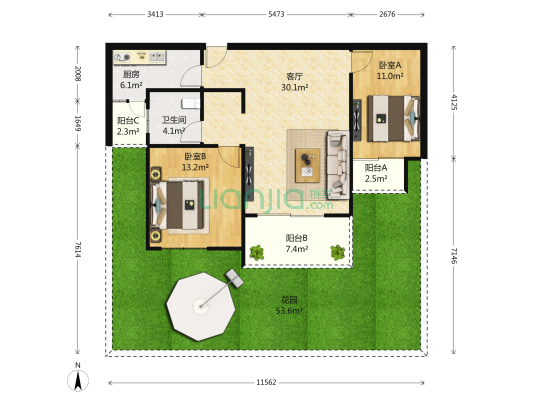 蓝天水岸 2室1厅1卫 88平方