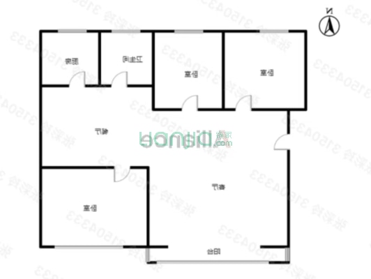 平安小区9号院 3室2厅 南 北-户型图