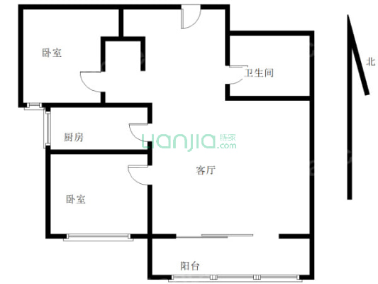 鹏渤印象城牛津花园 2室1厅 南 北 南-户型图