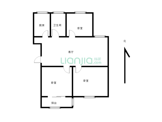房子是三室两厅一卫的，户型方正南北通透，看房有钥匙-户型图