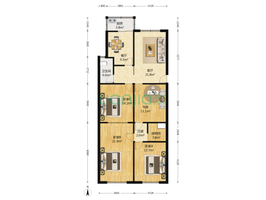 陇海西路38号 4室2厅1卫 133平方