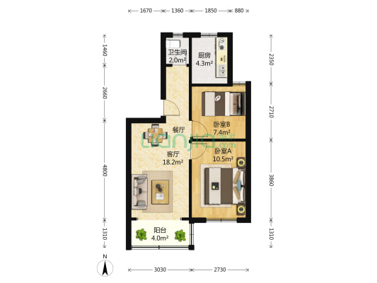 梅福花苑 2室1厅1卫 68平方