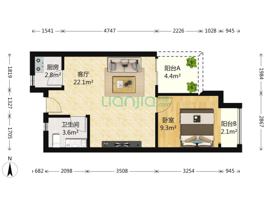 万科金色家园 1室1厅1卫 61平方