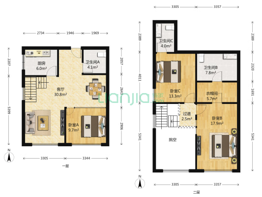 奕聪花园 3室1厅3卫 162平方