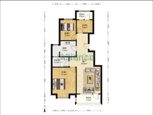 华融现代城 3室1厅 南 北-户型图