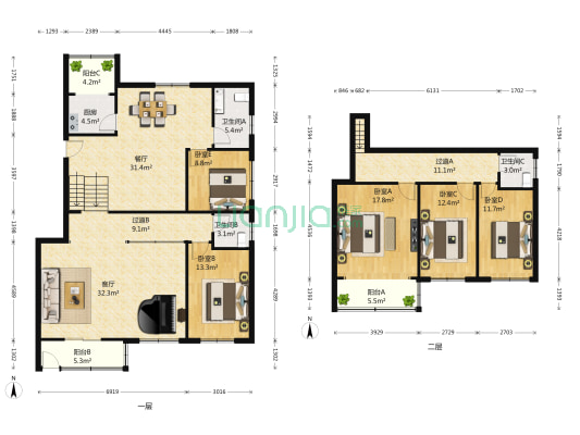 鹏欢花园 5室2厅3卫 159平方