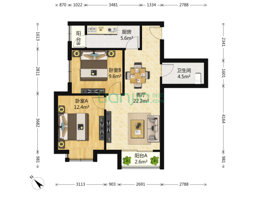 融科金月湾 2室1厅1卫 83平方