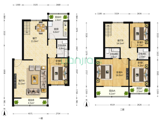 王府温馨公寓 4室3厅3卫 178平方