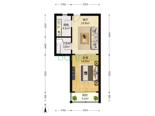 景阳里 1室1厅1卫 51平方