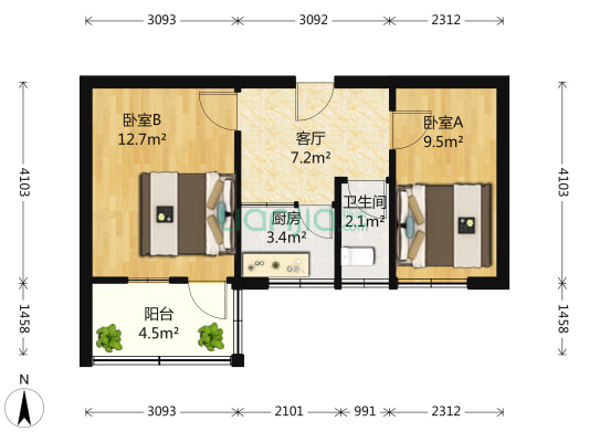 古平岗小区 2室1厅1卫 55平方