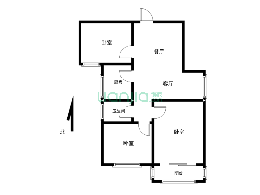平安景苑，毛坯房，三室两厅，一厨一卫-户型图