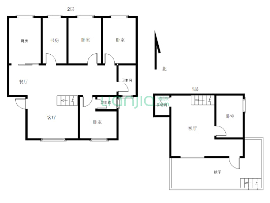 天湖苑1+2复式两层，精装，带院子阳光房，四室好房-户型图