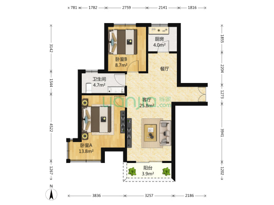 魏玛公馆 2室1厅1卫 86平方