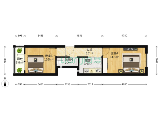 万全楼 2室0厅1卫 51平方