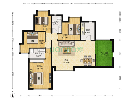 万科城三期 4室1厅2卫 131平方
