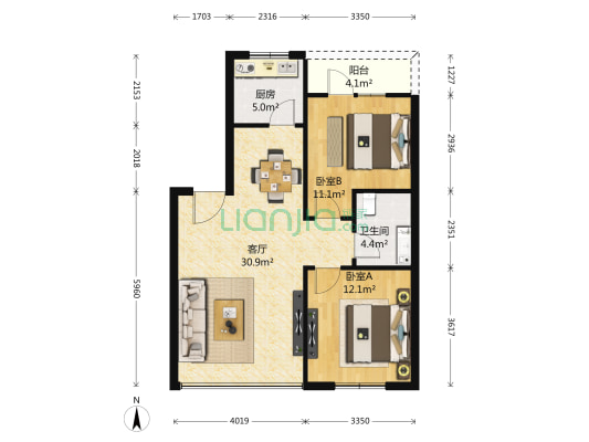 万科城盛锦苑 2室1厅1卫 87平方