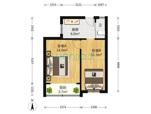 太平桥南 2室0厅1卫 49平方