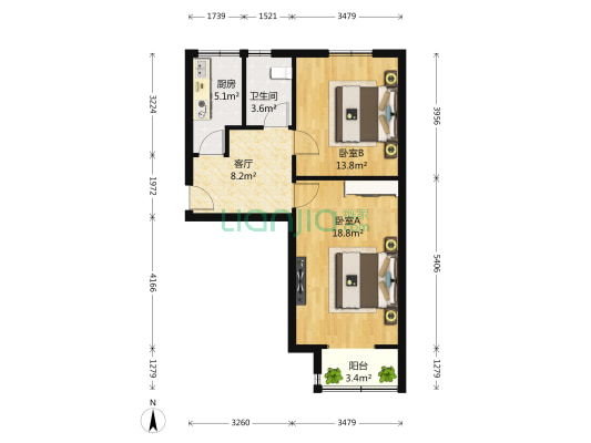 砖角楼北里 2室1厅1卫 66平方