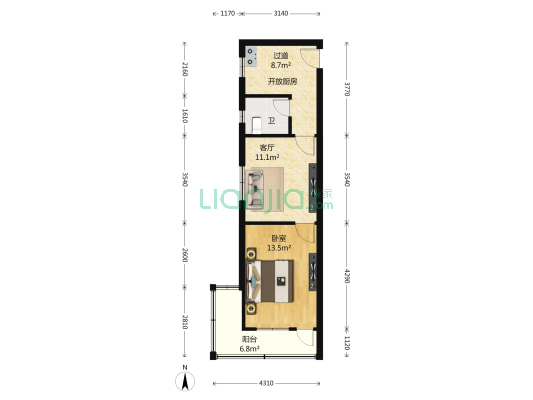 石泉大厦 1室1厅1卫 52平方