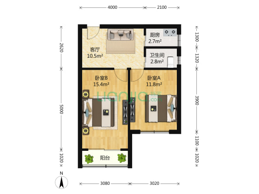 海光大楼 2室1厅1卫 70平方