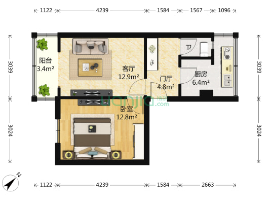 西马棚街27号 1室1厅1卫 51平方