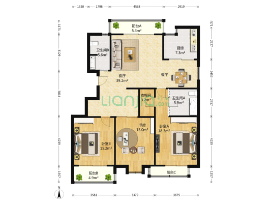 银城宝船听涛 3室1厅2卫 140平方