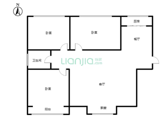 幸福城小区 3室2厅 南 北-户型图
