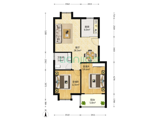 横塘西苑 2室1厅1卫 81平方