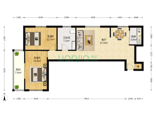 景泰尚都 2室1厅1卫 115平方