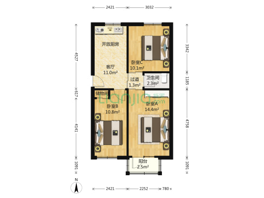 李村南里 3室1厅1卫 74平方