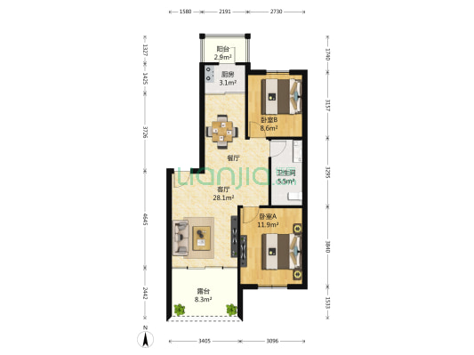 未来星城1期 2室1厅1卫 63平方