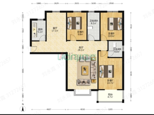 838沿线，70年产权，房子精装修，小区是集体供暖-户型图