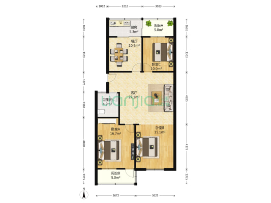 英雄山路205号 3室2厅1卫 127平方