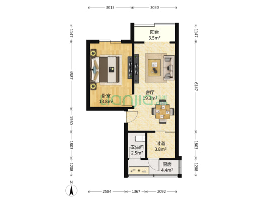 紫竹北街65号 1室1厅1卫 59平方