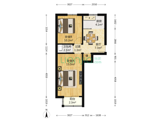 科研楼 2室1厅1卫 53平方