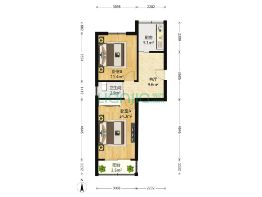 武夷路 2室1厅1卫 55平方
