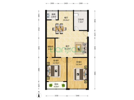 惠民新苑 2室2厅1卫 86平方