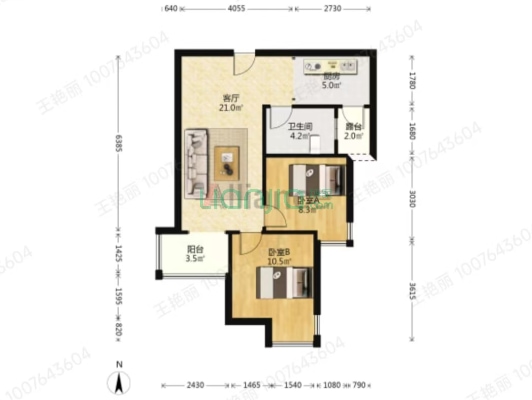 房子南向两居，简单装修，好楼层，拎包入住-户型图
